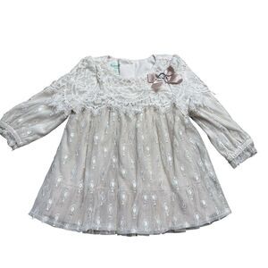 NANNETTE Baby Girl Lace Crochet Dress Top Church Event Formal Floral Ivory 12 Mo